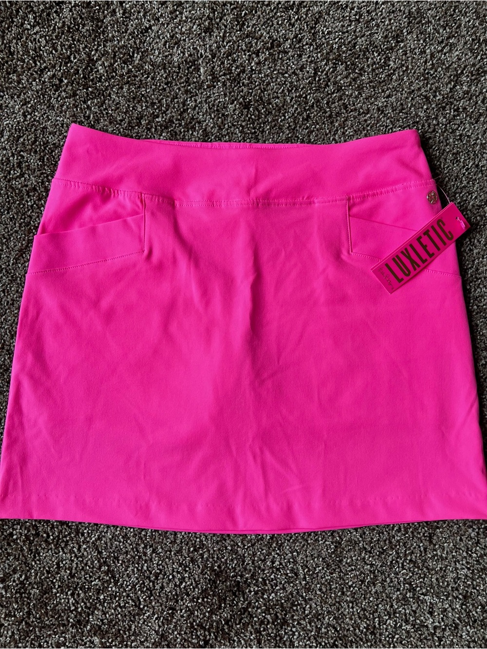 Lilly Pulitzer Luxletic Stretch Shorts - Bright Pink with Gold Logo - Picture 2 of 7